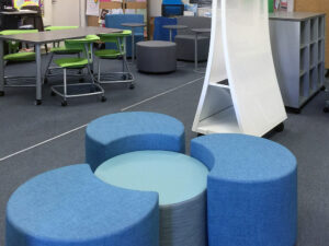 Classroom Lounge Seating, Mobile Whiteboard, Desks, and Chairs with Casters